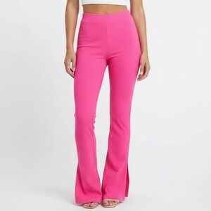 Naked Wardrobe Hot Pink Ribbed Split Hem Leggings Pants Size L
